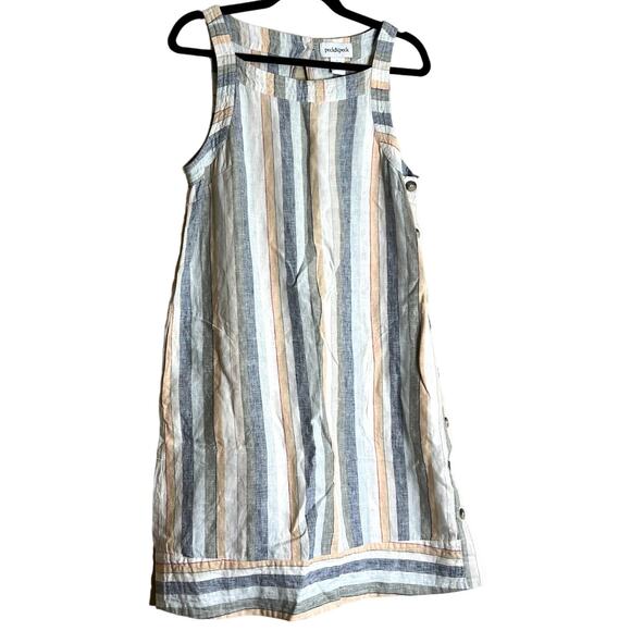 Peck & Peck Shift Dress Women Large LINEN Striped Bateau Beach Coastal Nautical - Picture 2 of 9